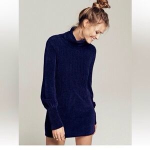 Free People Plush Long-Sleeve Turtleneck Dress in Deep Purple